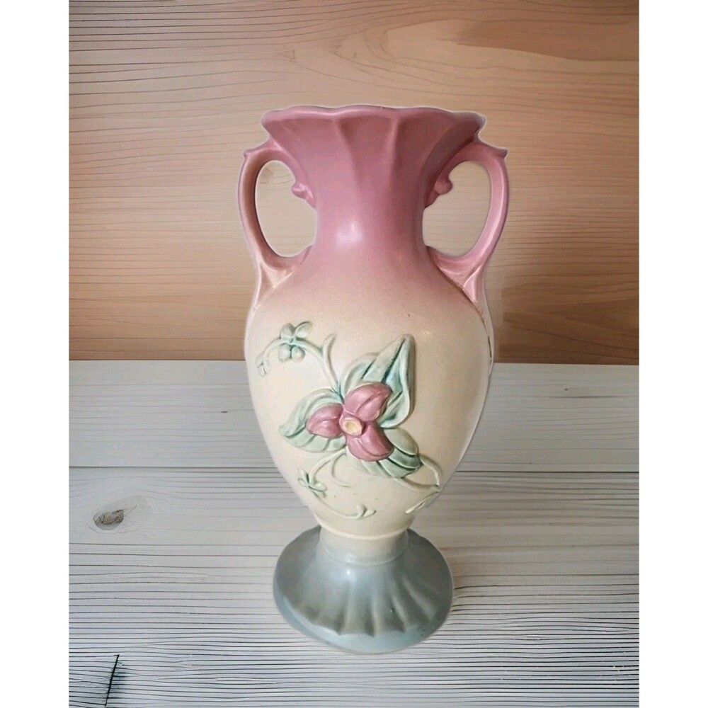 Hull Wildflower W-17 12.5" Vase Double Handled Art Pottery Pink Blue Vtg 1940's